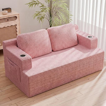 Homall 67” Cloud Couch Sofa 2 Seater Comfy Upholstered Loveseat Floor Sofa with High Density Memory Foam, No Assembly Required, Boneless Couch for Bedroom Living Room (Pink, Loveseat)