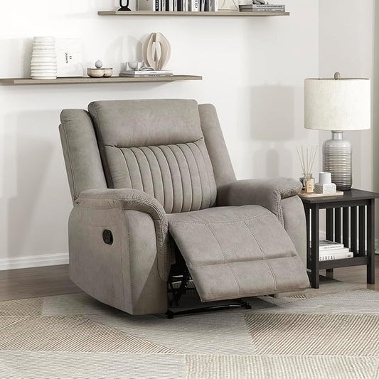 Lexicon Manual Recliner Chair, Polished Microfiber Reclining Sofa Chair, Home Theater Seating, Wall Hugger Manual Recliner for Living Room/Office/Apartment, Dove