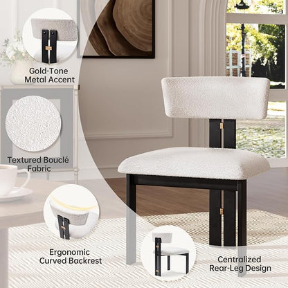 Morden Fort Boucle Dining Chair Set of 4, Upholstered Kitchen Chairs with Metal Frame & Curved Backrest, Mid Century Modern Armless Chair for Dining Room, Living Room, Apartments