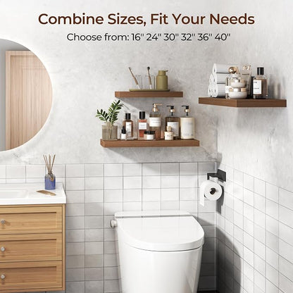Fun Memories Floating Shelves for Wall 16 Inch Set of 3, Farmhouse Floating Shelves with Invisible Heavy Duty Bracket, 10 Inch Deep Bathroom Shelves for Storage, Living Room, Kitchen, Decor, Walnut