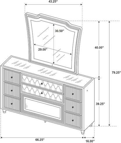 Coaster Home Furnishings Lorient 8-Drawer LED Flame Box Dresser and Mirror Black 223163FBM