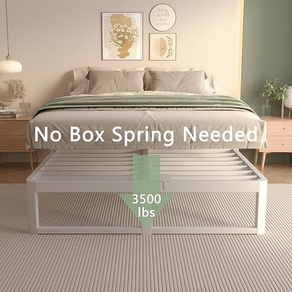 VYM 12 Inch Full Bed Frame, Platform Bed Frames with Metal Gaskets, Anti-Slip Mattress Stopper, No Box Spring Needed, Heavy Duty Steel Slat Support 3500 LBS, Round Corner Leg, Easy Assembly, White