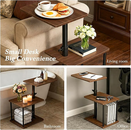 Faesun Swivel Side Table for Couch Arm, Height Adjustable C Shaped End Table for Recliner or Bed, Tv Trays with Storage Shelf for Small Spaces- Small Nightstand for Living Room, Bedroom