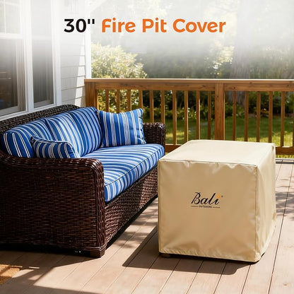 BALI OUTDOORS 30 Inch Square Patio Fire Pit Table Cover, Heavy Duty, Waterproof and Weather Resistant Oxford Fabric Cover, Brown