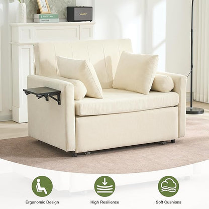45" Oversize 3-in-1 Sleeper Chair Pull Out Bed, 75" Long Single Sleeper Sofa Bed with Wing Table and Side Pocket for Living Room, Bedroom, Small Space, Beige