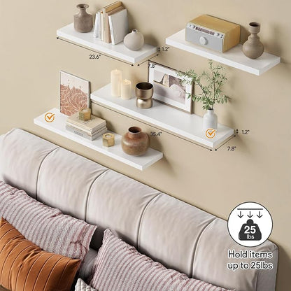 Forbena White Floating Shelves for Wall 36 Inches Long, Modern Wall Shelf for Living Room Decor, Large Deep Floating Shelf for Bedroom Home Office Closet Laundry Room Bathroom (3-Pack)