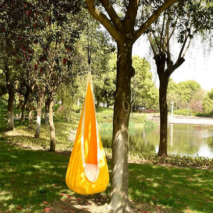 Kids Pod Swing Hanging Seat Child Hammock Chair Indoor and Outdoor Sensory Swings 100% Cotton Loading Capacity 170 lbs (Yellow)