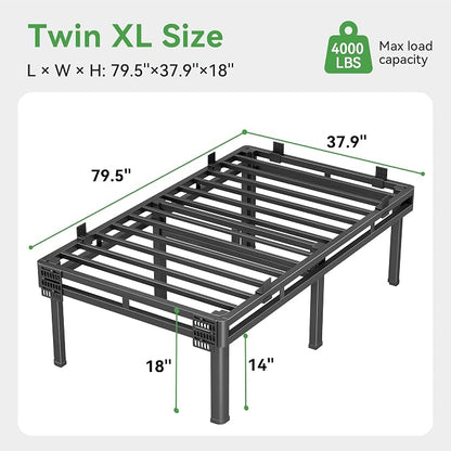 Superay Twin XL Bed Frame, 18 inch Metal Bed Frame & Box Spring 2 in 1 Design, Double Layer Bed Frame with Rounded Legs, Heavy Duty Platform Support 4000lbs, with Matress Gasket & headboard Adapter