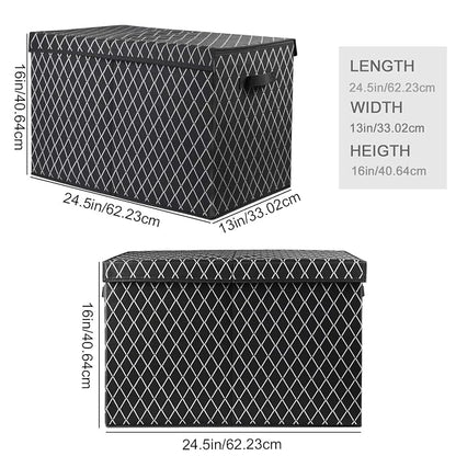 Toy Chest Box Storage Bins for Boys Girls, Kids Large Collapsible Sturdy Container Organizer with Fabric Flip-Top Lid & Handles for Clothes, Blanket, Nursery, Playroom, Bedroom 24.5x13x16 (Black)