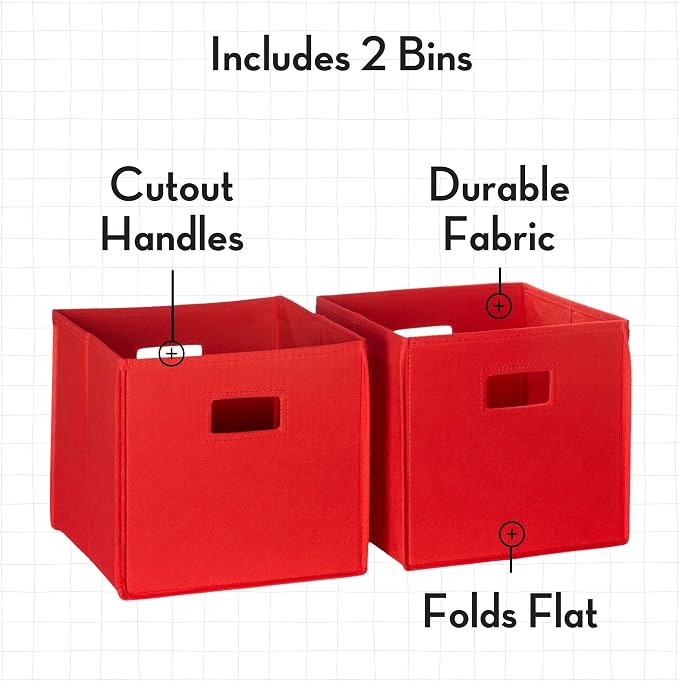 RiverRidge Kids 6 Cubby Storage 2pc Activity Table, White with Red Bins
