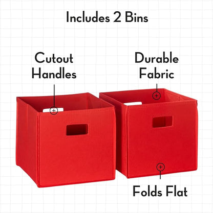 RiverRidge Kids 6 Cubby Storage 2pc Activity Table, White with Red Bins