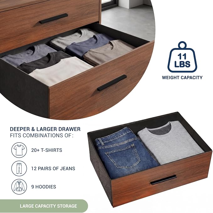 Modern 6-Drawer Dresser with Spacious Storage, Sturdy Wood Frame, Large Capacity Fabric Drawers, Dressers for Bedroom, Home Organization Storage for Living Room or Hallway, Walnut | 6-drawer dresser, fabric storage drawers, sturdy wood frame, bedroom o...