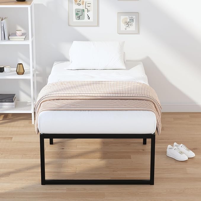 EMODA 18 Inch Narrow Twin Bed Frame 30x75, Heavy Duty Metal Platform No Box Spring Needed, Easy Assembly Noise Free, Black