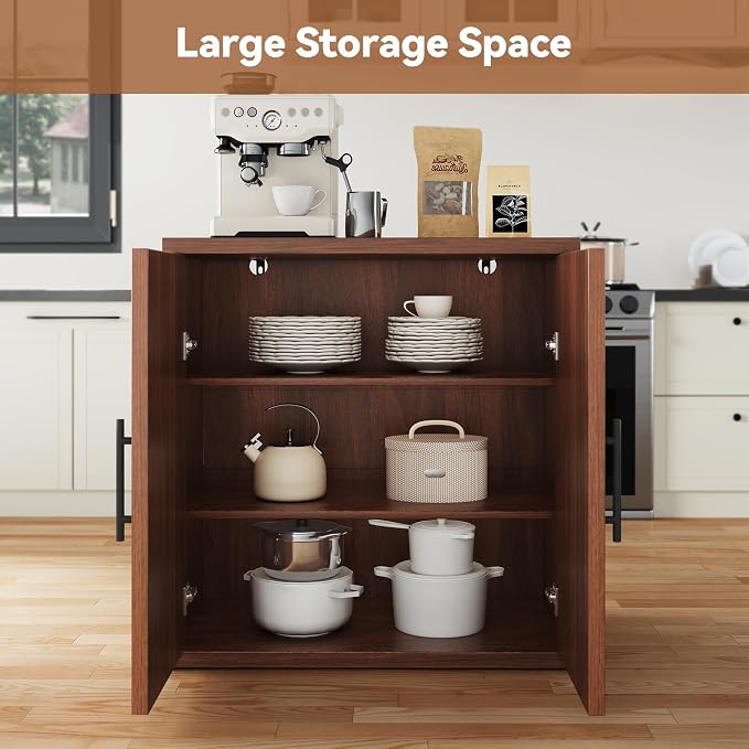 MapleGrace 31.5" Fluted Buffet Cabinet with Storage, Mid-Century Symmetrical Arched Sideboard Credenza with Adjustable Shelf, Large Wood Console Table for Dining Room, Kitchen, and Living Room(Walnut)