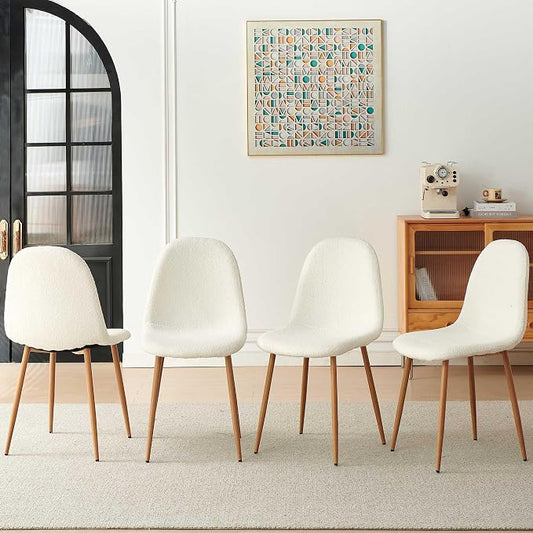 Teddy Fleece Dining Chairs Set of 4 - Modern Upholstered Chairs with Metal Legs for Living, Bedroom,Dining Room - White Dining Chairs Set for 4