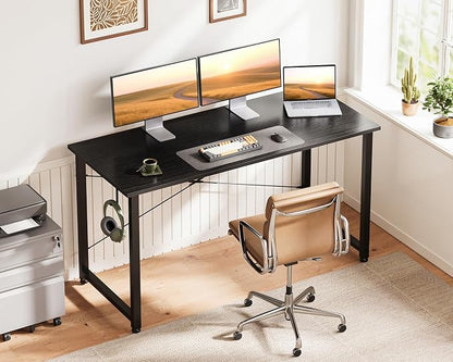 Casaottima 48 Inch Small Computer Desk for Home Office, Study Writing Table for Small Spaces, Simple Modern Desk with Headphone Hooks, Pure Black