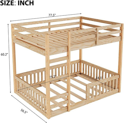 RUNNA Full Over Full Bunk Bed with Ladder, Guardrails,Natural | Full over full bunk bed with ladder,guardrails,solid wood,no box spring needed,bedrooms,guest rooms,dormitories, natural