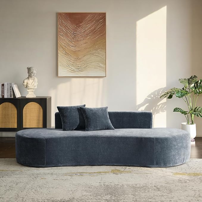 94.5" Boneless Sofa with 2 Pillows, 3 Seater Compressed Foam Sofa with Half Moon Design & Deep Seat, No Assembly Required, Modern Cloud Couch for Living Room, Blue