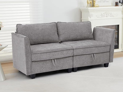 ORRD Small Modular Sectional Sofa, Loveseat Couch with Storage, 2 Seater Sofa Modular for Living Room, Office (Grey)