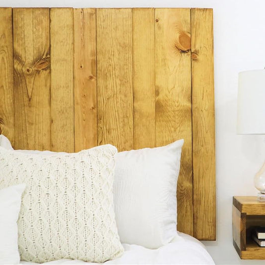 Barn Walls Solid Wood King Size Headboard, Golden Brown Stain with Smooth Natural Wood Grain Variation, Handcrafted Head Board Wall-Mounted Panels, Rustic Modern Bedroom, Built to Last