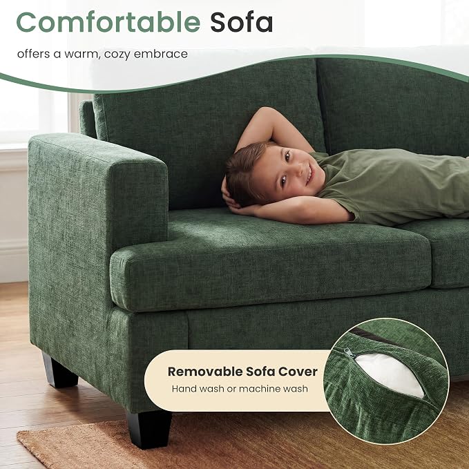 YOUDENOVA Sofa Couch, 3 Piece Set Comfy Sofa, 2 Loveseat & 3 Seater Sofa with Deep Seats for Living Room, Modern Sleeper Couch, Green Chenille