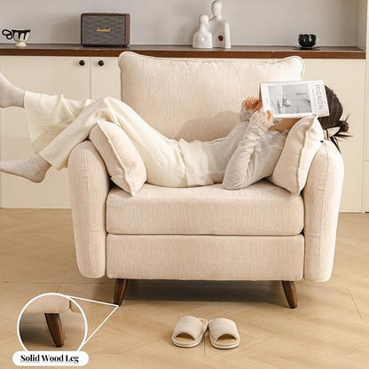 Rexulqo Oversized Accent Chair with Ottoman,All Seats Storage,Comfy Big Armchair,24.5'' Deep Seat,Upholstered Living Room Chairs,Reading Chair,Lounge Chair for Bedroom,Office,Chenille,Cream