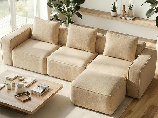 Welzona 103" Modular Sectional Sofa, Minimalist Comfy Cloud Couch Sectional, Tool-Free Setup Couches for Living Room, Wood Frame l Shaped Couch with Ottoman, 22" Deep Seat Chenille Cloud Sofa