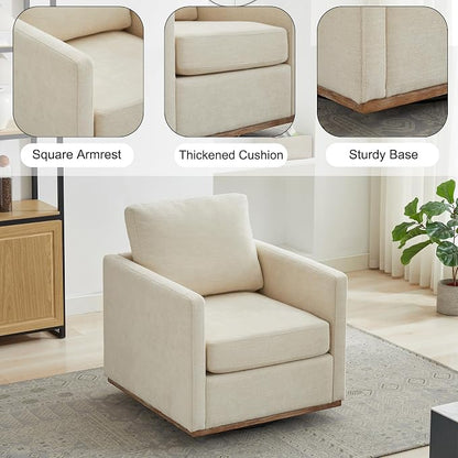 Swivel Accent Chair Set of 2, 360 Degree Square Swivel Chair for Living Room, Mid Century Modern Upholstered Barrel Chair,Comfy Sofa Armchairs for Bedroom,Nursery,Chenille, Beige