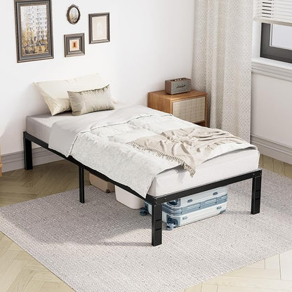 Sweetcrispy Twin Bed Frame - Heavy Duty Metal Platform Bed Frames Twin Size with Storage Space Under Frame, No Box Spring Needed, 14 Inches, Sturdy Steel Slat Support