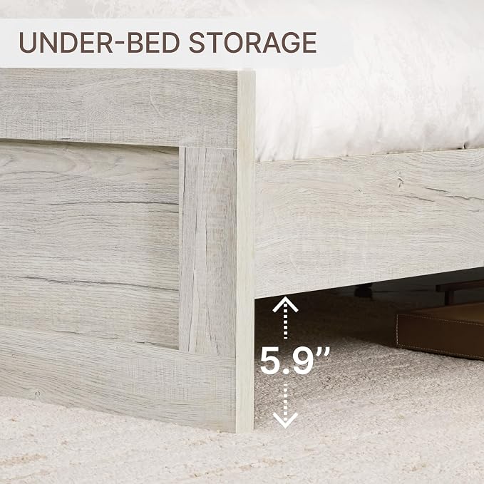 KISLOT Wood Bed Frame, Full Size Wooden Platform Bed Frame with Headboard and Footboard Mattress Foundation Farmhouse Bedroom Furniture No Box Spring Needed