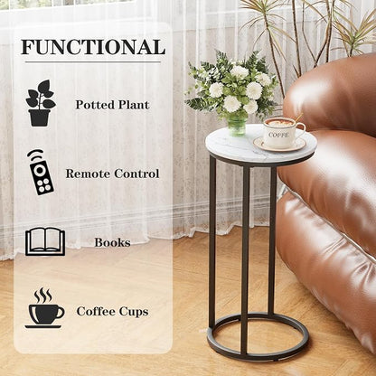 C Shaped End Table, Couch Side Tables for Living Room, Round Sofa End Table with Metal Frame, Small Wooden Snack Table for Bedroom, Small Spaces, Easy Assembly (Black,2pcs)