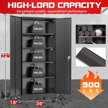 Bonusall 72" Storage Cabinet,Heavy-Duty Steel Cabinet with 2 Locking Doors & 4 Adjustable Shelves for Home