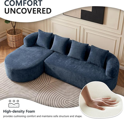 Modular Sectional Boneless Couches, Cloud Sectional Couch with L-Shape Curved Chaise, Modern Comfy Chenille Sofa with Deep Seat for Living Room, Bedroom, No Assembly Required (Blue)