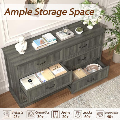 Tradare 3 Pcs Farmhouse Dresser and Nightstand Sets for Bedroom, 6 Drawer Dresser & Nightstand Set of 2, Rustic Wooden Chest of Drawers Wide Storage Organizer for Bedroom, Grey