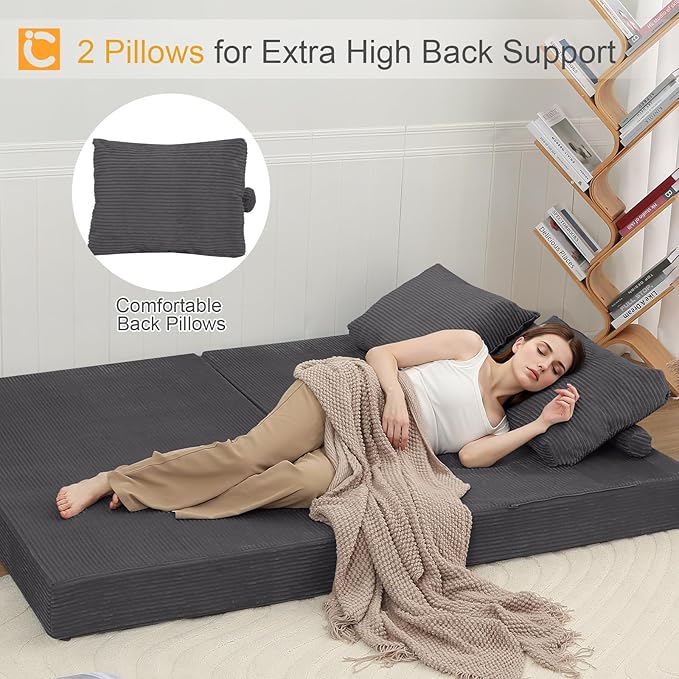COMAX Futon Sofa Bed, Convertible Sofa Bed, Folding Boneless Couches | Boneless Couch for living room, 4‑in‑1 Fold Out Small Foldable Loveseat Floor Sleeper Mattress Lounge Space‑Saving