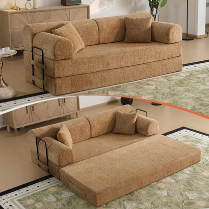 78.84" Boneless Couch with Memory Foam, Corduroy Convertible Loveseat for Apartment Living Room, Floor Sofa Bed,1200 lb, Vacuum Packed Couch in a Box, Ochre