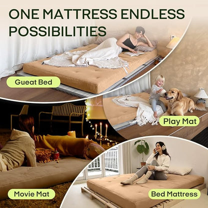 ZonLi Japanese Floor Futon Mattress Twin Size 39"x75"100% Cotton Cover 6''Thicken Tatami Mattress,Foldable Sleeping Pad,Portable Dormitory Tatami Mat,Roll Up Floor Lounger Bed for Adult (Burro)