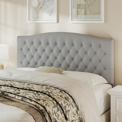 Queen Headboard Only, Velvet Classic Tufted Design, Silver Gray | 2 installation options: 1.bed frame mount 2.wall mount (for adjustable bed), Classic hand-tufted headboard king size