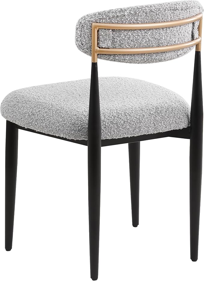 Morden Fort Modern Dining Chairs Set of 6, Boucle Upholstered Kitchen Chairs with Curved Backs and Black Metal Legs for Dining Room, Kitchen and Apartment, Grey