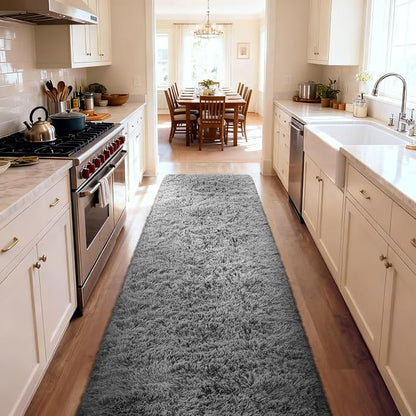 Ophanie 2x10 Runner Rug for Hallway,Upgrade Non-Slip Fluffy Soft Bedside Rugs,Bedroom Living Room Grey Shaggy Gray Carpet for Kids Girls Boys Dorm Nursery Decor Aesthetic with Over 99 pcs Pile fibers
