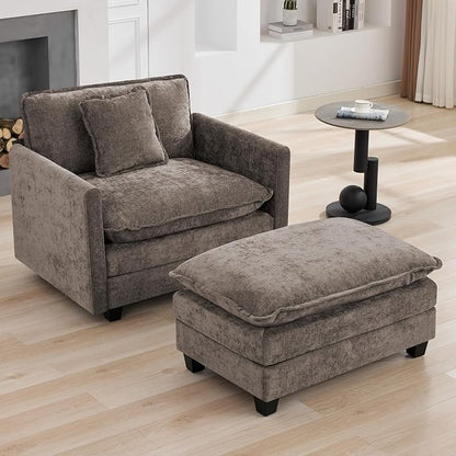 WUTUTUEE 41'' Modern Chenille Oversized Chair, Upholstered Accent Living Room Chair with Extra Thicked Deep Seat, Single Lounge Chair for Bedroom, Small Apartment, Brown
