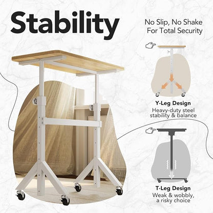 HUANUO 32'' Small Standing Desk Adjustable Heigh, Mobile Stand Up Desk with Wheels, Portable Rolling Desks for Walking Pad and Treadmill, Computer Laptop Desks for Home Office Space