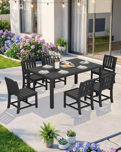SERWALL Outdoor Expandable Dining Table 60" - 83", Black | Patio Dining Table for 4-8 People, All Weather HDPE and Aluminum Outdoor Furniture