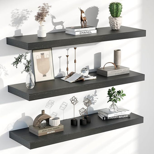 Floating Shelves for Wall, 36 Inch Extra Long Black Wall Shelves, Set of 3, Hanging Invisible Brackets Floating Shelves for Living Room,Bedroom,and Kitchen