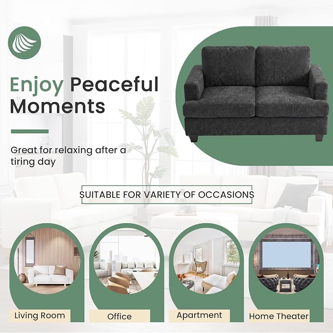 YOUDENOVA 2 Piece Set Comfy Sofa Couch, Loveseat Sofa * 2 with Deep Seats, Modern Sleeper Couch for Living Room, Dark Grey Chenille