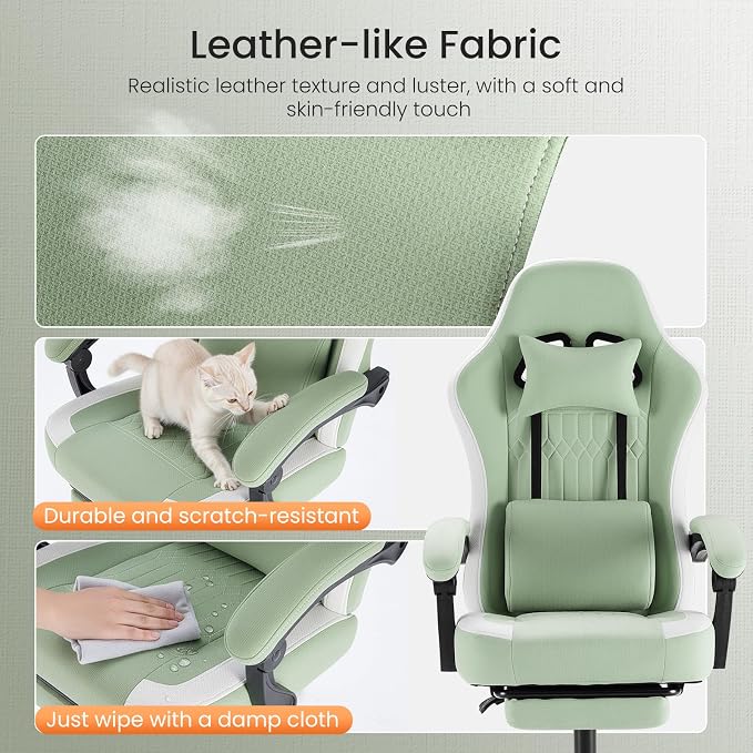 DUMOS Gaming Chair with Linkage Armrests, Video Game Chairs with Pocket Spring Cushion, Ergonomic Computer Silla Gamer Office Desk Chair with Footrest for Adults & Students, Mint Green
