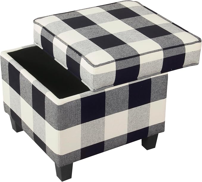 HomePop 18" Classic Square Storage Ottoman - Black Plaid