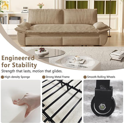73.2" Sofa Bed Queen Size, Pull Out Couch Bed, 3-in-1 Convertible Sleeper Sofa with Cushion Armrest, Modern Corduroy Futon Couch for Living Room, Small Space, Apartment, Bedroom, Camel