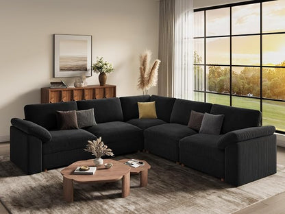 EASE MOOSE Oversized Modular Sectional Sofa, Extra Large L Shape Sectional Cloud Couch,Comfty Deep Seat Wide Modular Sofa for Living Room Removable Cover,Black