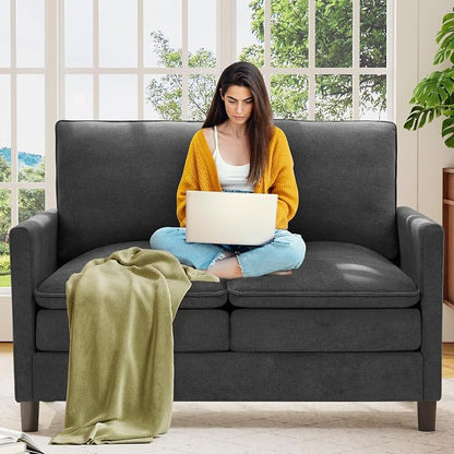 Welzona 3-Layers Cloud Loveseat Sofa, 51" Small Couch for Living Room, Bedroom - Tool-Free Assembly with Teddy Fabric Small Sofa - Grey - Futon Couch - Removable Washable Covers - 650lbs Capacity